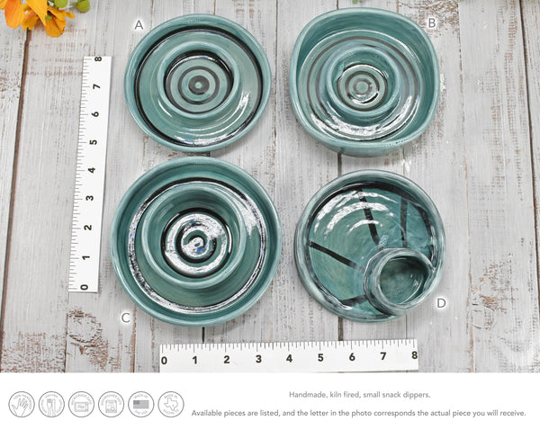 Snack Dip Ceramic Pottery Small Handmade Charcuterie Bowl, Spiral Blue Olives Cheese Dish Stoneware Party Serving Dining Housewarming Each