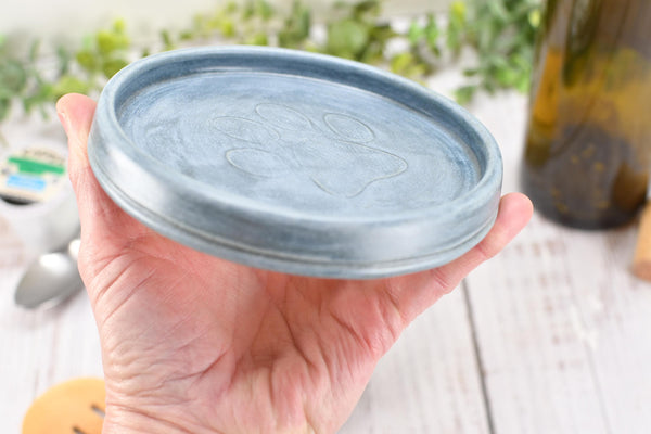 Paw Print Ceramic Spoon Rest Stove Top Wine Bottle Drip Dish Handmade Stoneware Pottery Dog Cat Animal Lover Gift Coworker Friend Mom Blue