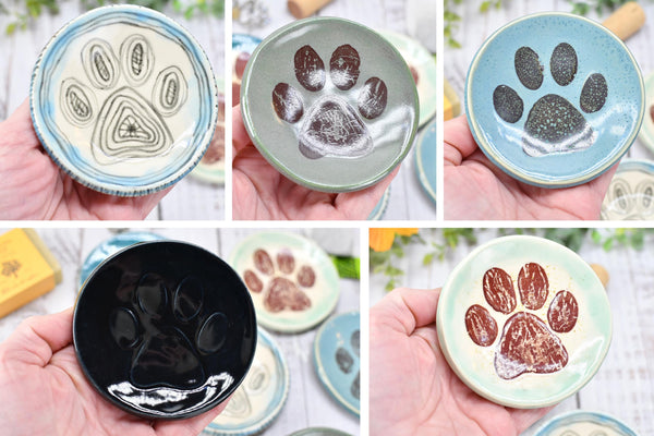 Paw Print Ceramic Small Coffee Spoon Rest, Jewelry Trinket Dish, Handmade Stoneware Pottery in Blue, Green, Teal, Brown, Black, Unique Gift