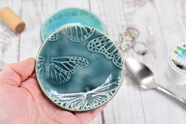 Monarch Butterfly Ceramic Small Coffee Spoon Rest, Handmade Stoneware Pottery Jewelry Trinket Dish, Bright Colors, Nature Gift for Mom