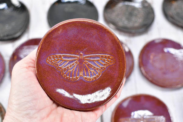 Monarch Butterfly Ceramic Small Coffee Spoon Rest, Handmade Stoneware Pottery Jewelry Trinket Dish, Bright Colors, Nature Gift for Mom