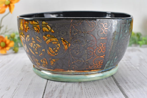 Ceramic Bowl Handmade Pottery Mediterranean Medium Salad Fruit Dish Stoneware Party Dining Serving Centerpiece Earthy Bronze Black SECONDS