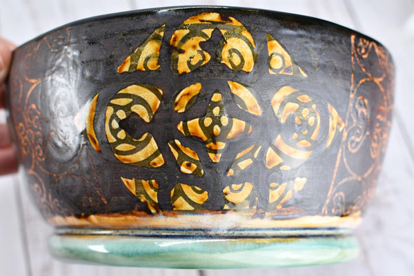 Ceramic Bowl Handmade Pottery Mediterranean Medium Salad Fruit Dish Stoneware Party Dining Serving Centerpiece Earthy Bronze Black SECONDS