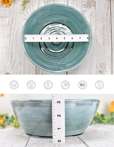 Ceramic Pottery Bowl Handmade, Blue Stoneware Medium Size Dish Party Serving Dining Fruit Salad Bread Pasta Housewarming Centerpiece