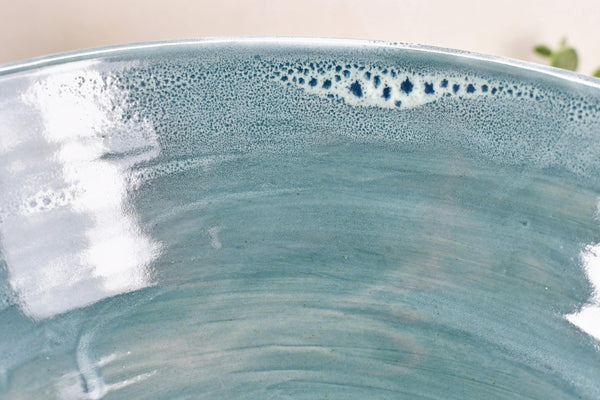 Ceramic Pottery Bowl Handmade, Blue Stoneware Medium Size Dish Party Serving Dining Fruit Salad Bread Pasta Housewarming Centerpiece