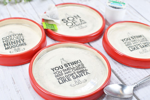 Buddy The Elf Christmas Ceramic Spoon Rest Soap Wine Bottle Drip Dish Handmade Pottery Best Cup of Coffee, Son of Nutcracker Ninnymuggins