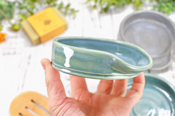 Beachy Ceramic Spoon Rest, Blue Sage Lavender Handmade Large Pottery for Stovetop, Table Counter - Housewarming Christmas Gift Ocean Decor