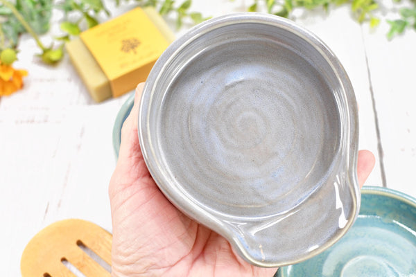 Beachy Ceramic Spoon Rest, Blue Sage Lavender Handmade Large Pottery for Stovetop, Table Counter - Housewarming Christmas Gift Ocean Decor