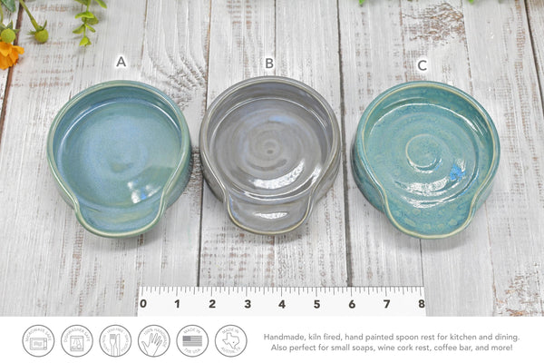 Beachy Ceramic Spoon Rest, Blue Sage Lavender Handmade Large Pottery for Stovetop, Table Counter - Housewarming Christmas Gift Ocean Decor