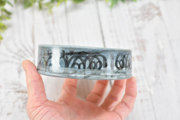 Ceramic Wine Bottle Drip Dish, Blue Black Striped Handmade Pottery for Stove Top Spoon Rest, Dining Table Bowl - Housewarming Christmas Gift