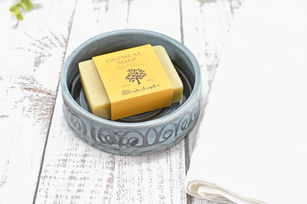 Ceramic Wine Bottle Drip Dish, Blue Black Striped Handmade Pottery for Stove Top Spoon Rest, Dining Table Bowl - Housewarming Christmas Gift