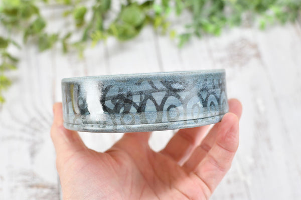 Ceramic Wine Bottle Drip Dish, Blue Black Striped Handmade Pottery for Stove Top Spoon Rest, Dining Table Bowl - Housewarming Christmas Gift