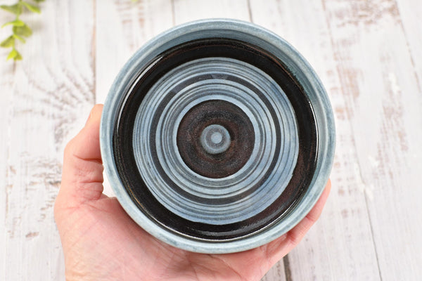 Ceramic Wine Bottle Drip Dish, Blue Black Striped Handmade Pottery for Stove Top Spoon Rest, Dining Table Bowl - Housewarming Christmas Gift