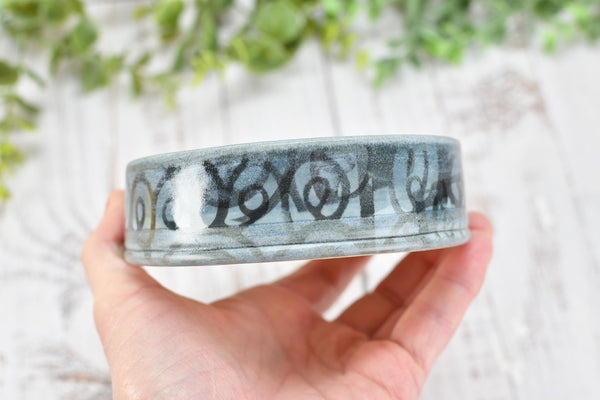 Ceramic Wine Bottle Drip Dish, Blue Black Striped Handmade Pottery for Stove Top Spoon Rest, Dining Table Bowl - Housewarming Christmas Gift