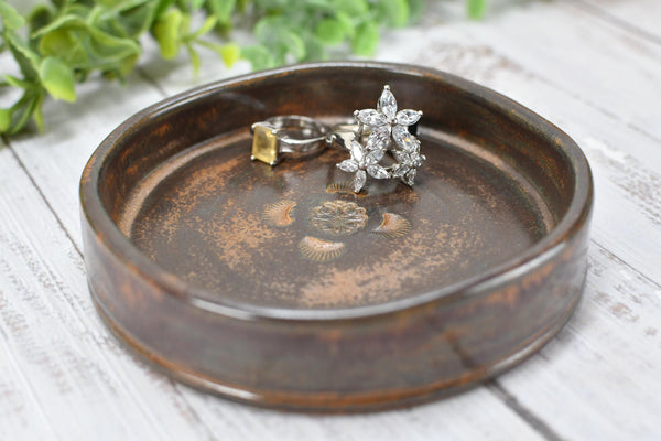 Copper Ceramic Wine Bottle Drip Bowl Handmade Stoneware Pottery Stove Top Spoon Rest Countertop Coffee Bar Rustic Southwest Soap Dish Decor