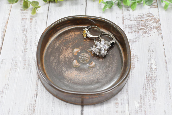 Copper Ceramic Wine Bottle Drip Bowl Handmade Stoneware Pottery Stove Top Spoon Rest Countertop Coffee Bar Rustic Southwest Soap Dish Decor