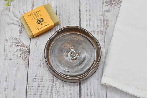 Copper Ceramic Wine Bottle Drip Bowl Handmade Stoneware Pottery Stove Top Spoon Rest Countertop Coffee Bar Rustic Southwest Soap Dish Decor