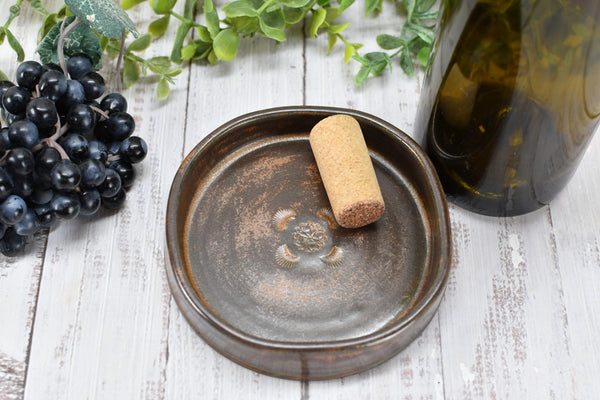 Copper Ceramic Wine Bottle Drip Bowl Handmade Stoneware Pottery Stove Top Spoon Rest Countertop Coffee Bar Rustic Southwest Soap Dish Decor