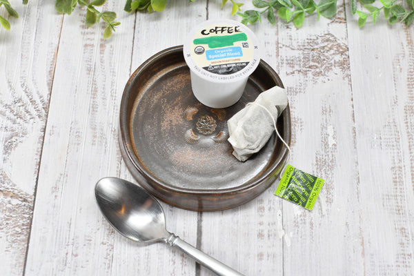 Copper Ceramic Wine Bottle Drip Bowl Handmade Stoneware Pottery Stove Top Spoon Rest Countertop Coffee Bar Rustic Southwest Soap Dish Decor