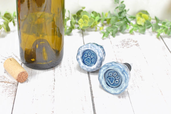 Wine Bottle Stopper, Hummingbird Ceramic Handmade Pottery Barware Unique Gift Birthday, Paw Print Pet Lover, Housewarming Coworker Christmas