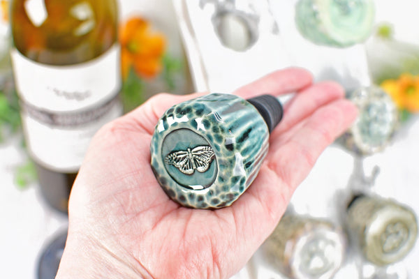 Wine Bottle Stopper, Hummingbird Ceramic Handmade Pottery Barware Unique Gift Birthday, Paw Print Pet Lover, Housewarming Coworker Christmas
