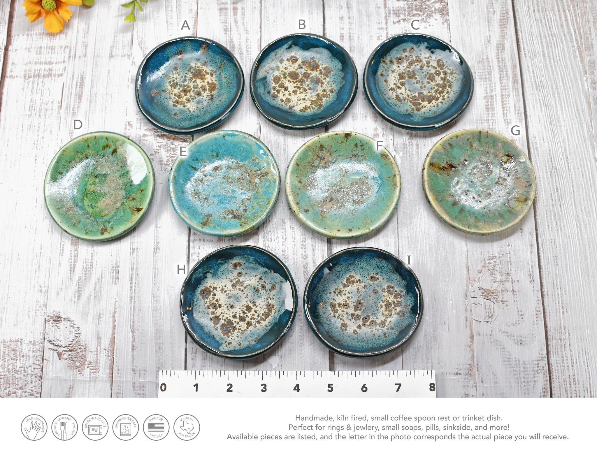 Turquoise Ceramic Small Coffee Spoon Rest, Blue Green Rustic Handmade Small Pottery for Housewarming Birthday Coworker Christmas Gift