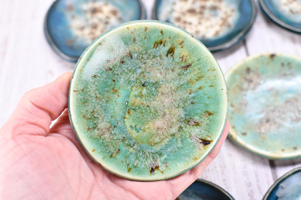 Turquoise Ceramic Small Coffee Spoon Rest, Blue Green Rustic Handmade Small Pottery for Housewarming Birthday Coworker Christmas Gift