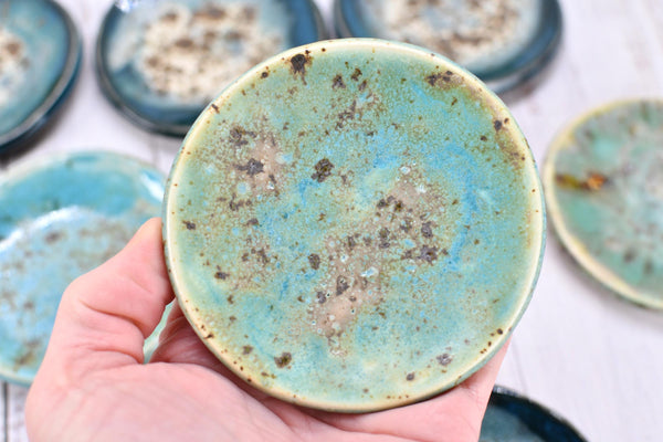 Turquoise Ceramic Small Coffee Spoon Rest, Blue Green Rustic Handmade Small Pottery for Housewarming Birthday Coworker Christmas Gift