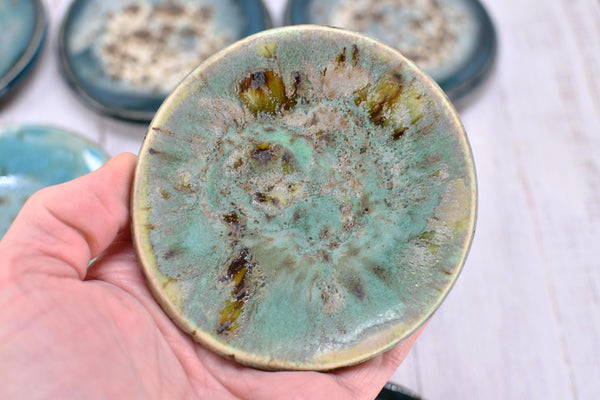 Turquoise Ceramic Small Coffee Spoon Rest, Blue Green Rustic Handmade Small Pottery for Housewarming Birthday Coworker Christmas Gift