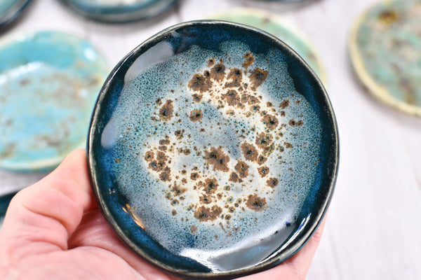 Turquoise Ceramic Small Coffee Spoon Rest, Blue Green Rustic Handmade Small Pottery for Housewarming Birthday Coworker Christmas Gift