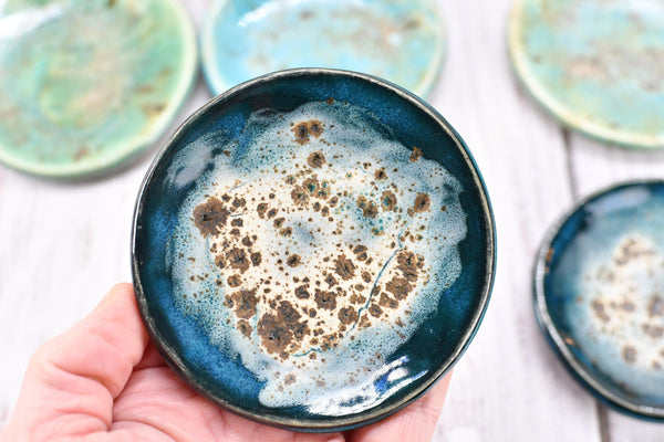 Turquoise Ceramic Small Coffee Spoon Rest, Blue Green Rustic Handmade Small Pottery for Housewarming Birthday Coworker Christmas Gift