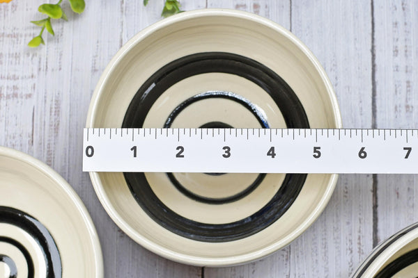 Ceramic Pottery Bowl Handmade Black White Stripe Stoneware Medium Dish Serving Dining Fruit Salad Cereal Yogurt Soup Dip Snacks, Per Each