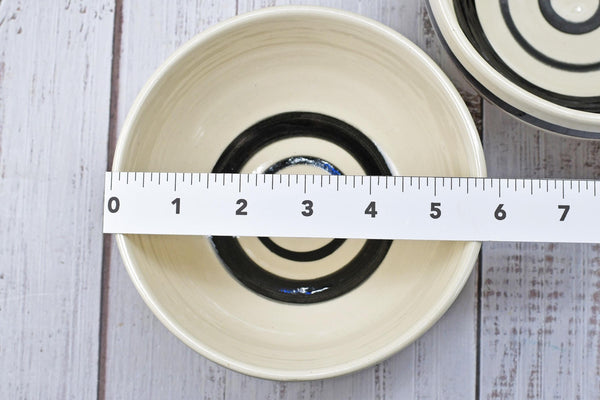 Ceramic Pottery Bowl Handmade Black White Stripe Stoneware Medium Dish Serving Dining Fruit Salad Cereal Yogurt Soup Dip Snacks, Per Each