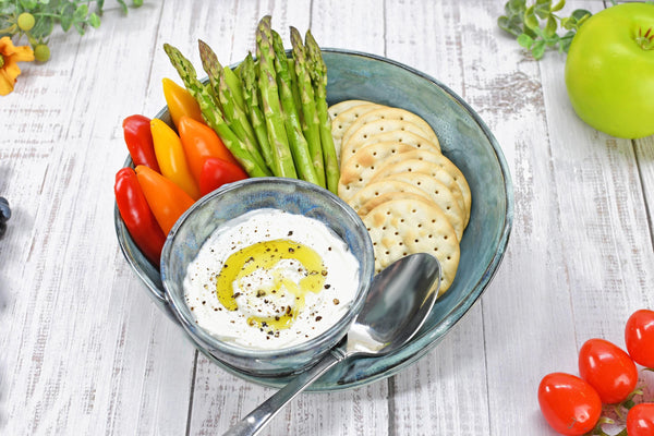 Chip Dip Ceramic Pottery Handmade Bowl, Sage Blue Black Snack Dish, Stoneware Charcuterie Party Serving Dining, Unique Housewarming Gift