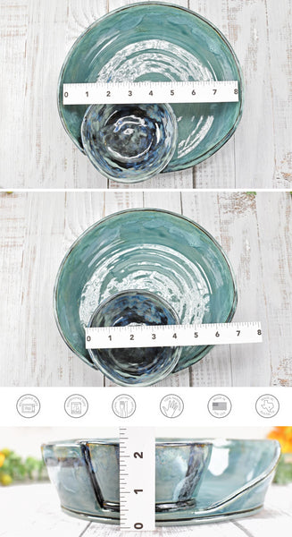 Chip Dip Ceramic Pottery Handmade Bowl, Sage Blue Black Snack Dish, Stoneware Charcuterie Party Serving Dining, Unique Housewarming Gift