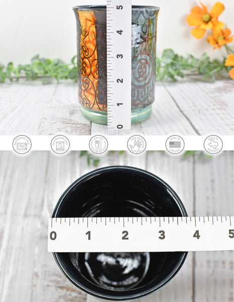 Ceramic Utensil Crock Small Handmade Pottery Mediterranean Flower Vase Stoneware Earthy Home Decor Bronze Black Paint Brush Holder BoHo