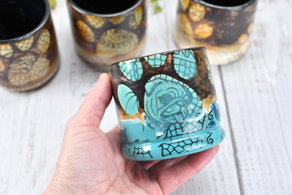 Copper Wine Cup Pug Dog Tumbler Pet Lover Bronze Handmade Ceramic Pottery Whiskey Bourbon Barware Paw Print Anniversary Birthday Gift 1 Each