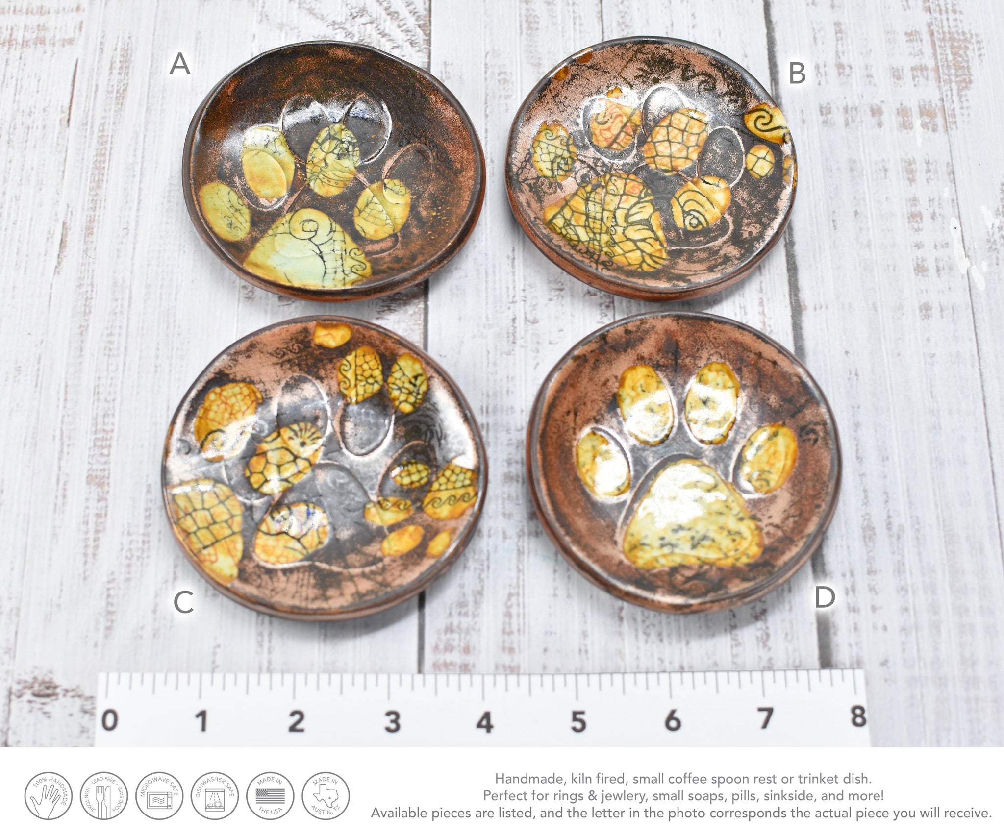 Paw Print Ceramic Coffee Spoon Rest Pug Dog Small Copper Jewelry Trinket Dish Handmade Stoneware Pottery Animal Lover Gift Coworker Friend