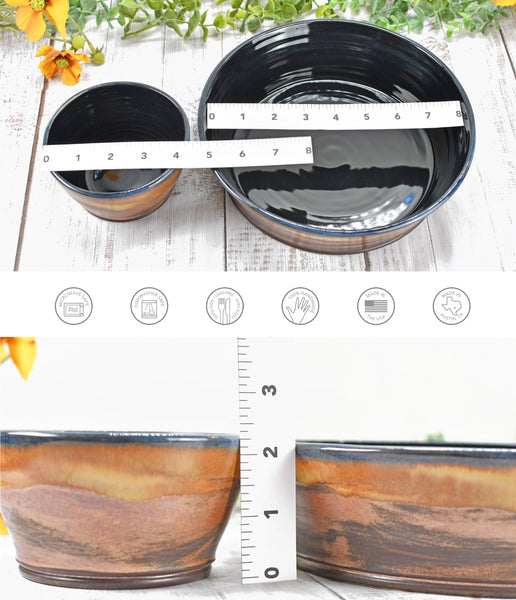 Chip and Dip Ceramic Bowl Set, Handmade Copper and Turquoise Patina Green Detached Snack Stoneware Pottery Party Serving Dishes