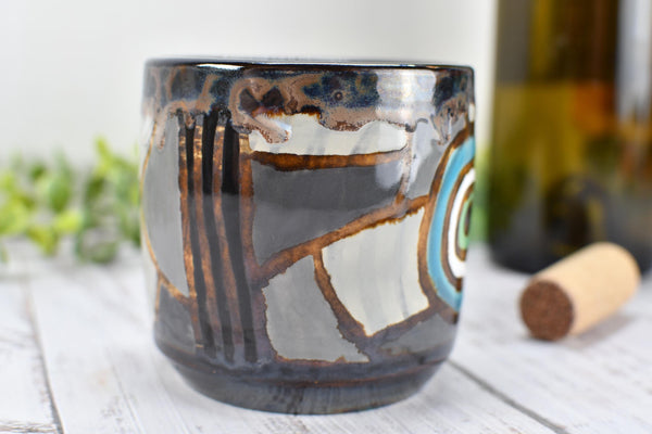 Evil Eye Ceramic Tumbler Whiskey Cup Coffee Tea Wine Handmade Pottery Hand Painted Stoneware Nazar Gift Spiritual Boho Blue White Black