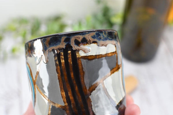 Evil Eye Ceramic Tumbler Whiskey Cup Coffee Tea Wine Handmade Pottery Hand Painted Stoneware Nazar Gift Spiritual Boho Blue White Black