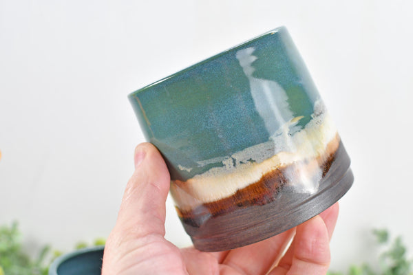 Bronze Whiskey Bourbon Tumbler, One Anniversary Handmade Ceramic Pottery Scotch Barware Gift, Groomsmen, Black, Turquoise Blue Green Cup