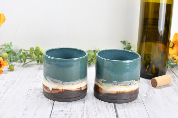 Bronze Whiskey Bourbon Tumbler, One Anniversary Handmade Ceramic Pottery Scotch Barware Gift, Groomsmen, Black, Turquoise Blue Green Cup