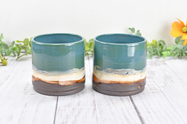 Bronze Whiskey Bourbon Tumbler, One Anniversary Handmade Ceramic Pottery Scotch Barware Gift, Groomsmen, Black, Turquoise Blue Green Cup