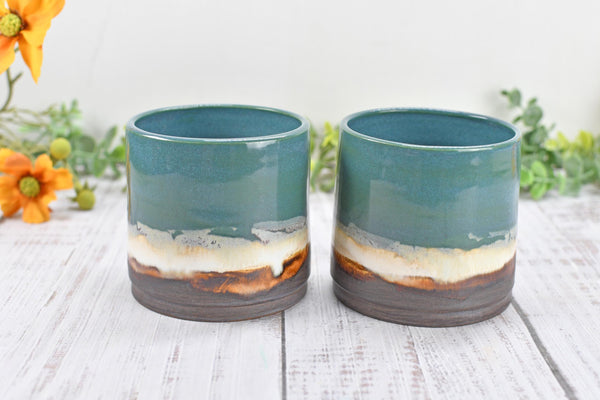 Bronze Whiskey Bourbon Tumbler, One Anniversary Handmade Ceramic Pottery Scotch Barware Gift, Groomsmen, Black, Turquoise Blue Green Cup