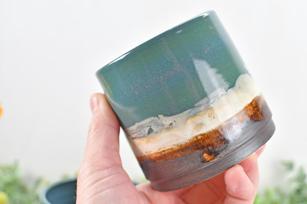 Bronze Whiskey Bourbon Tumbler, One Anniversary Handmade Ceramic Pottery Scotch Barware Gift, Groomsmen, Black, Turquoise Blue Green Cup