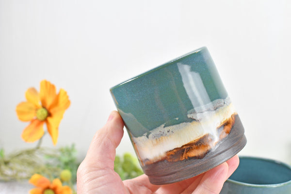 Bronze Whiskey Bourbon Tumbler, One Anniversary Handmade Ceramic Pottery Scotch Barware Gift, Groomsmen, Black, Turquoise Blue Green Cup