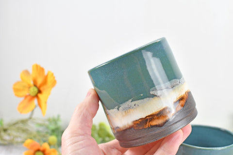 Bronze Whiskey Bourbon Tumbler, One Anniversary Handmade Ceramic Pottery Scotch Barware Gift, Groomsmen, Black, Turquoise Blue Green Cup