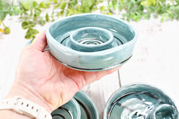 Snack Dip Ceramic Pottery Small Handmade Charcuterie Bowl, Spiral Blue Olives Cheese Dish Stoneware Party Serving Dining Housewarming Each