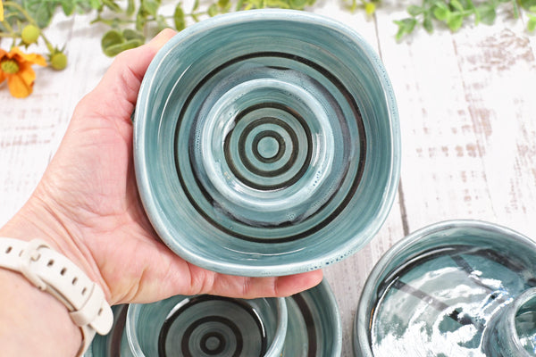 Snack Dip Ceramic Pottery Small Handmade Charcuterie Bowl, Spiral Blue Olives Cheese Dish Stoneware Party Serving Dining Housewarming Each